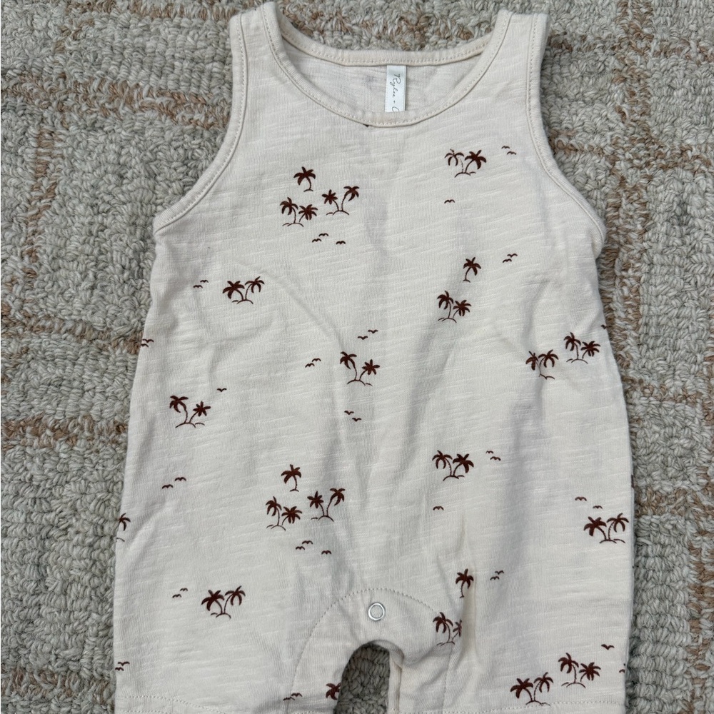 Rylee + Cru Cream Palm Print One Piece
